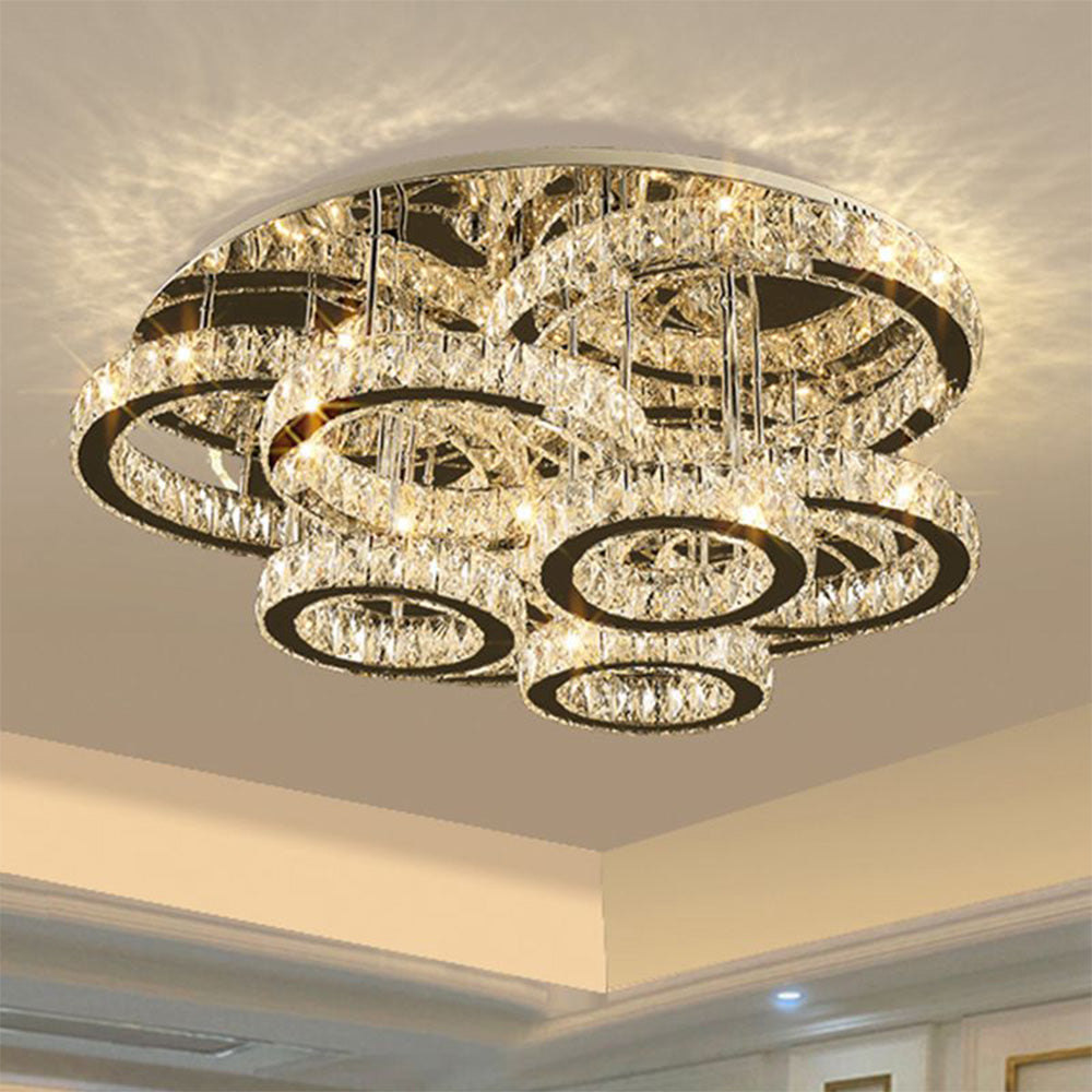 Kristy Modern Multi Ring Metal And Crystal Pendant Light