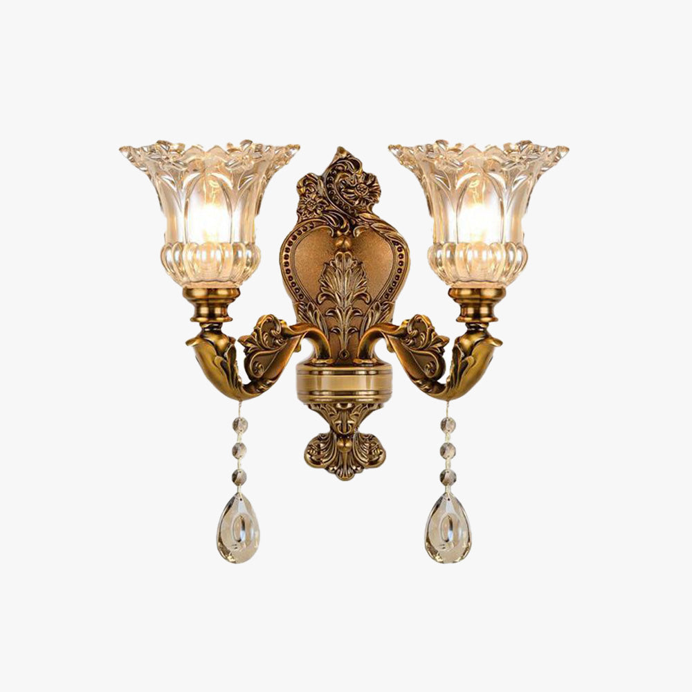 Candeeiro de parede Calixo, vintage, floral, de vidro dourado