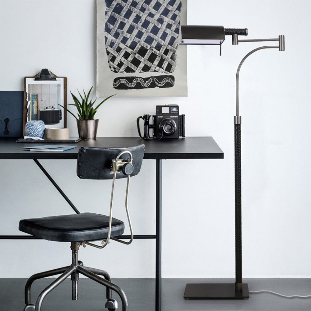 Salgado Design Modern Black Floor Lamp, Leather & Metal