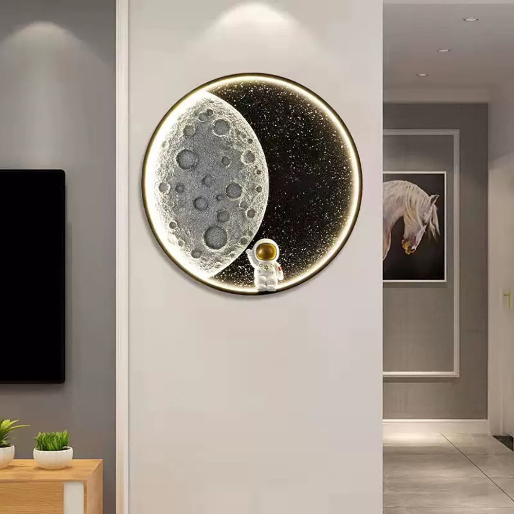 Candeeiro de parede Aria redondo Lua Astronauta preto, metal