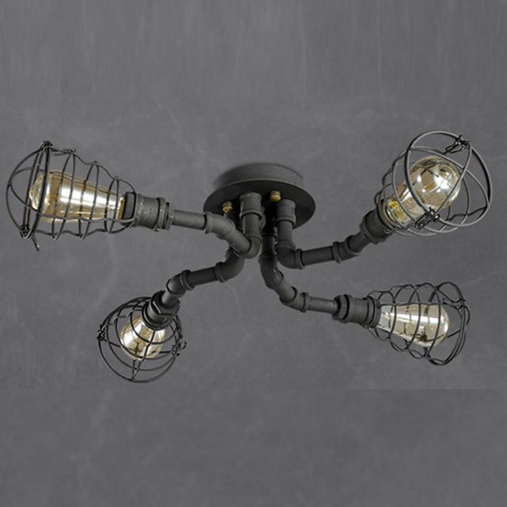 Alessio Industrial Flush Mount Ceiling Light, Black/Brass