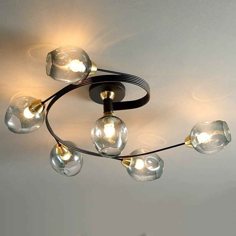 Valentina loftslampe til planmontering i glas, sort/guld, spisestue