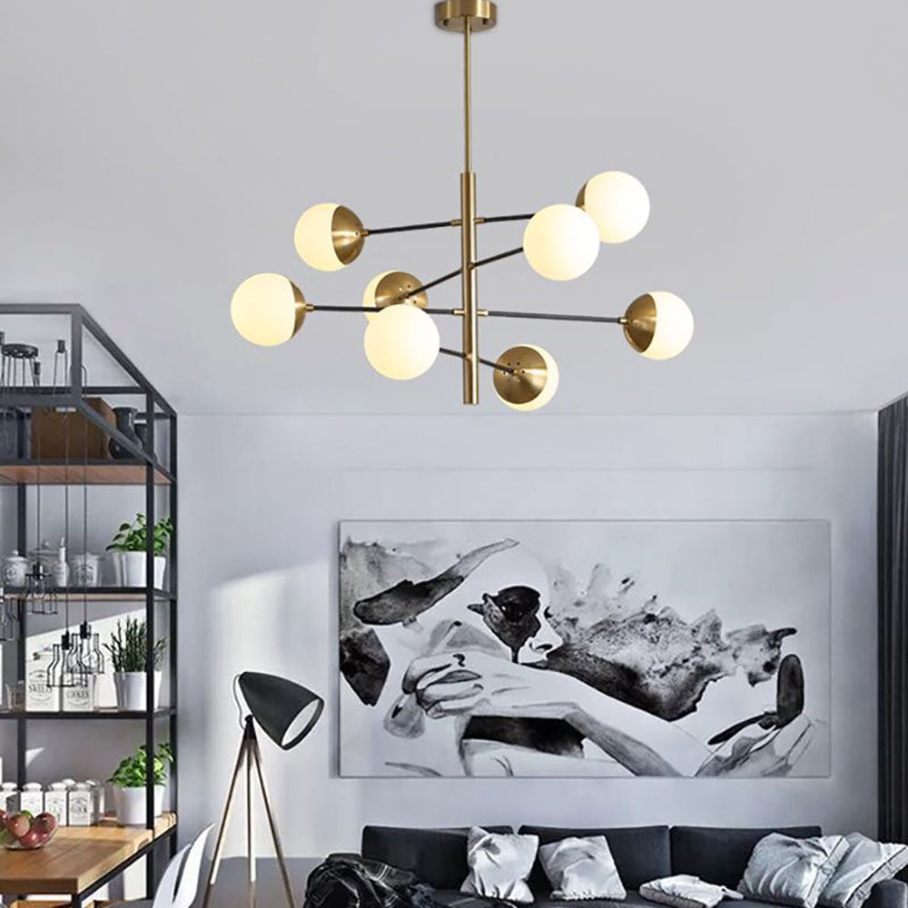 Valentina nordisk pendellampe med flere kugler i metal/glas, guld