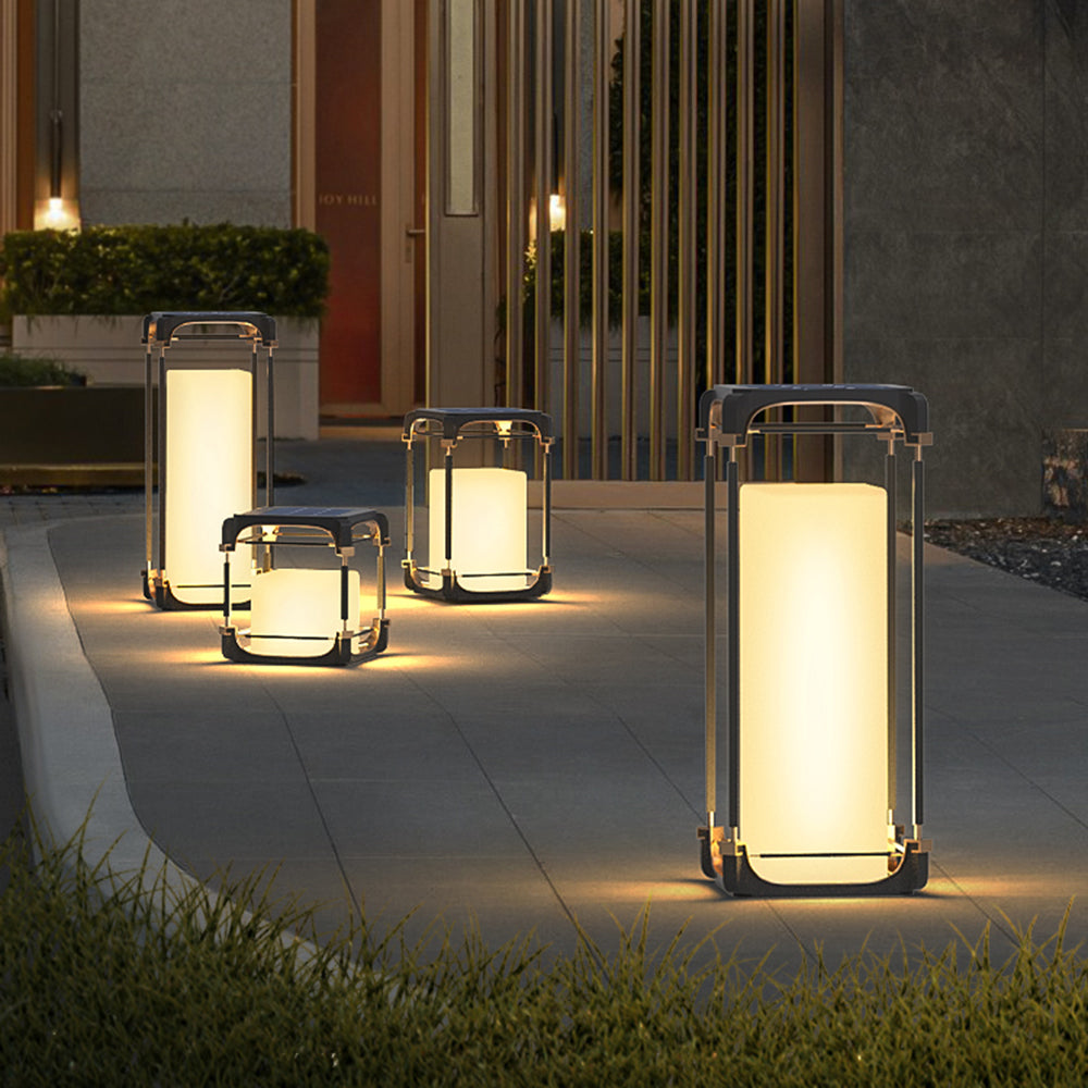 Ray Simple Cube/Cuboid Outdoor Floor Lamp, Hardwired/Solar, Black