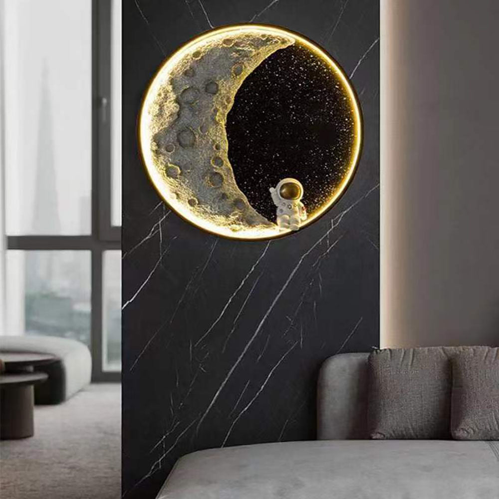 Candeeiro de parede Aria moderno Lua Astronauta de metal preto