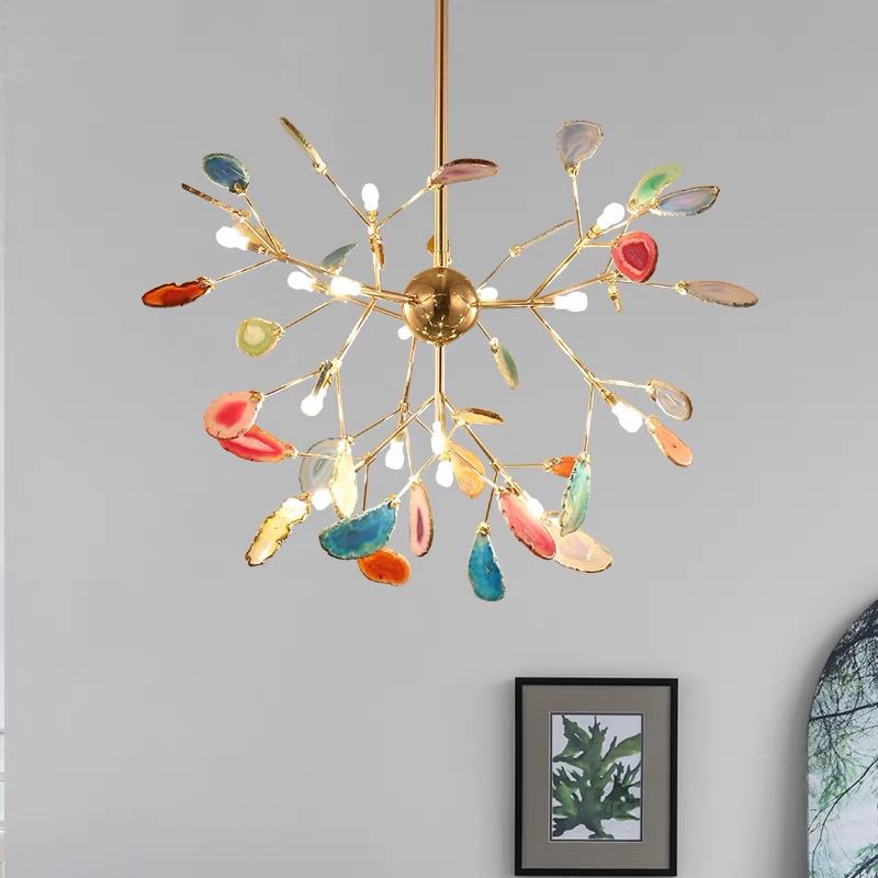 Candeeiro de teto Aria criativo em ágata colorida, para quarto/sala de estar