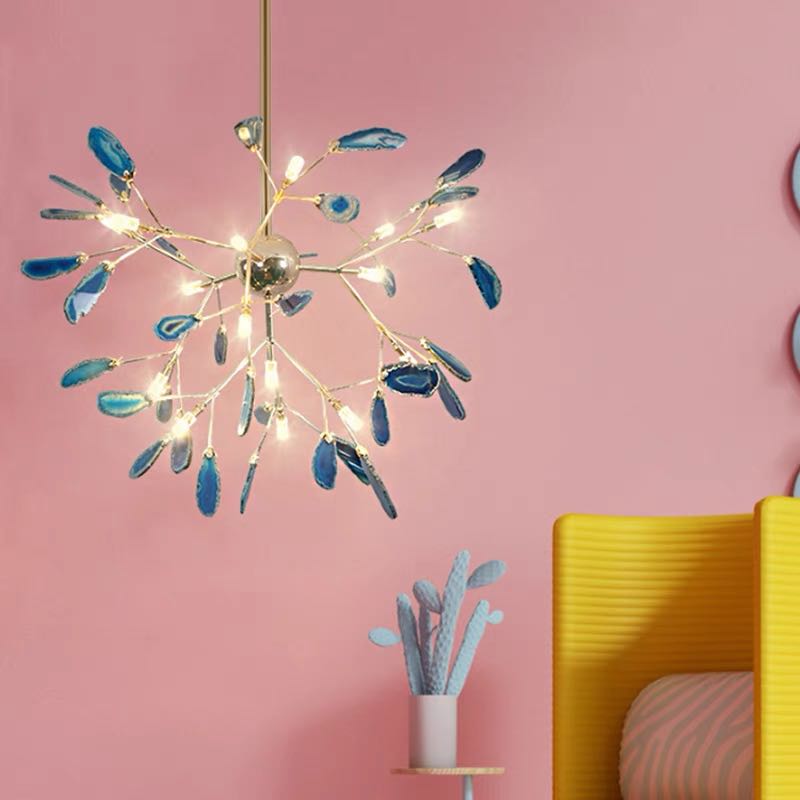 Candeeiro de teto Aria criativo em ágata colorida, para quarto/sala de estar