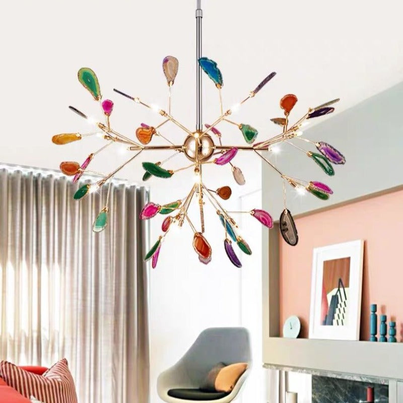 Candeeiro de teto Aria criativo em ágata colorida, para quarto/sala de estar