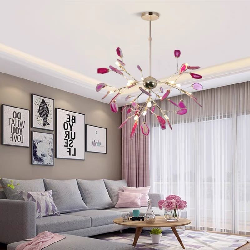 Candeeiro de teto Aria criativo em ágata colorida, para quarto/sala de estar