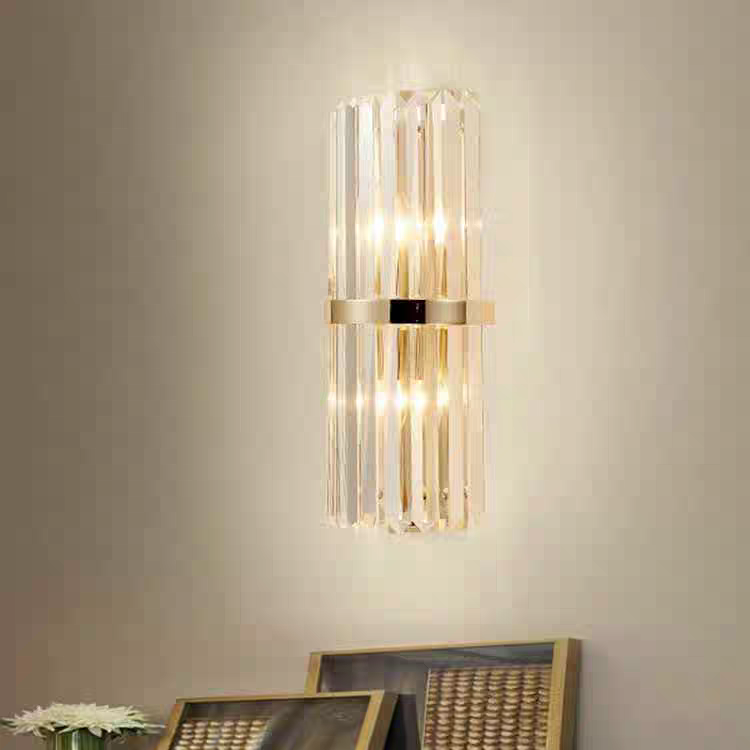 Ray modern cylindrisk vägglampa i metall/ kristall, guld