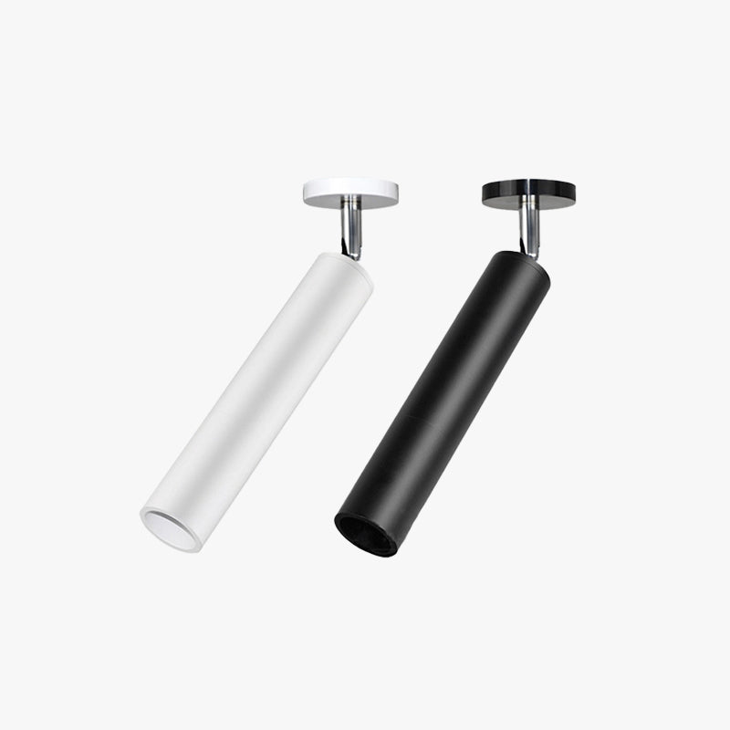 Foco moderno Aria, em tubo comprido, de metal, preto/branco