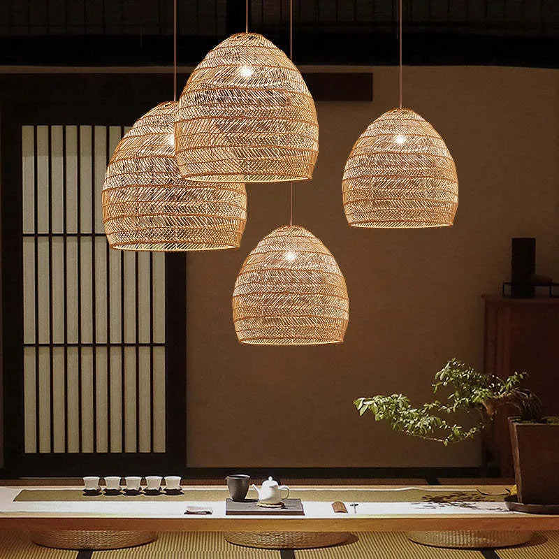 Lixi Rattan Bamboo Lampshade Hand Knitted Pendant Light