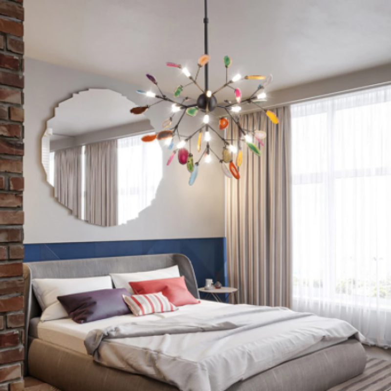 Candeeiro de teto Aria criativo em ágata colorida, para quarto/sala de estar