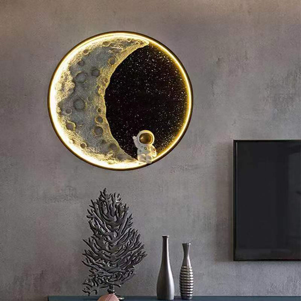 Candeeiro de parede Aria moderno Lua Astronauta de metal preto