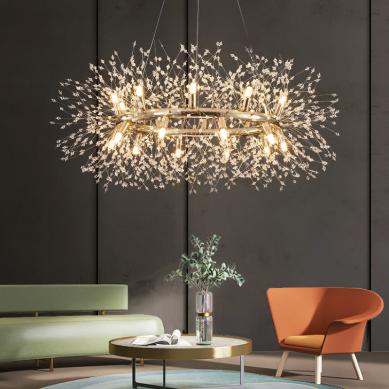 Arisha-modernin voikukkamainen LED-riippuvalaisin, kultainen kristalli, makuuhuoneeseen/olohuoneeseen