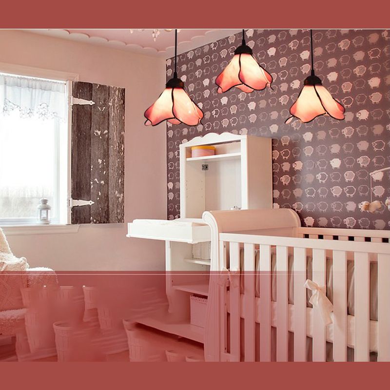Arisha blomsterpendellampe i resin, blå/lyserød, 1/3 hoveder