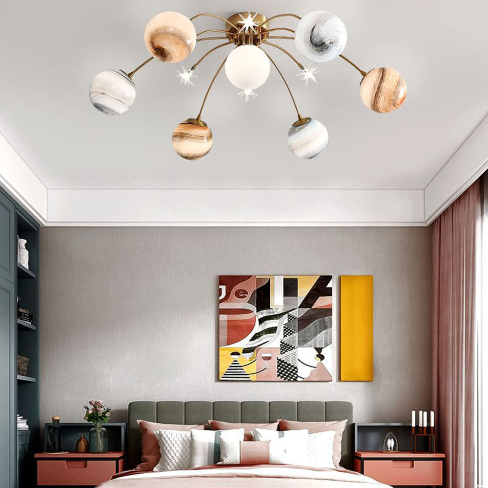 Aria Modern Planet Flush Mount Ceiling Light, Living Room