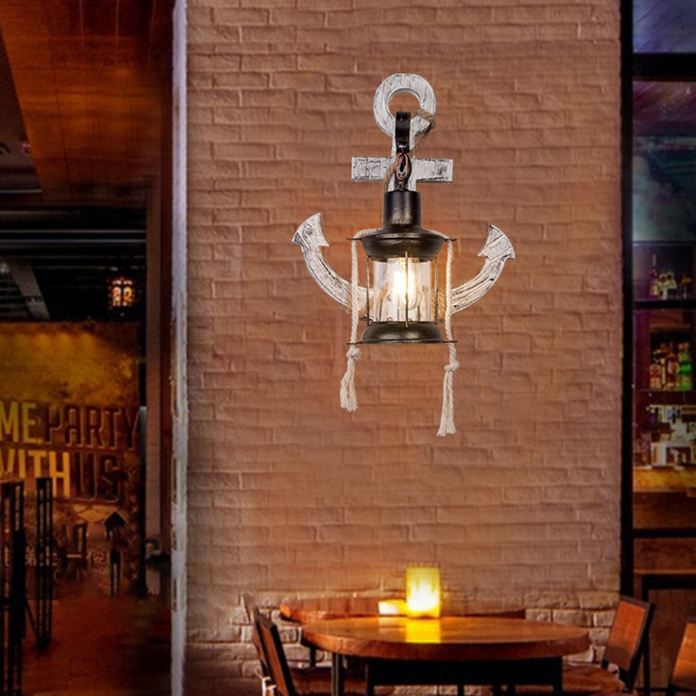 Epoch Anchor Lantern Wall Lamp, Vintage/Antique, Wood, Bedroom