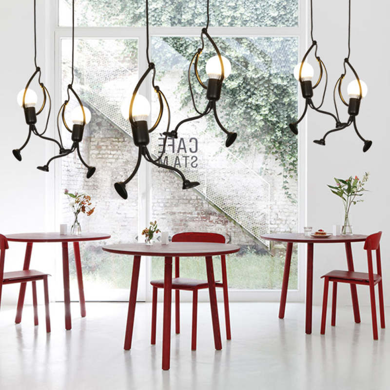 Esi Retro Modern Iron Man Pendant Light, Black