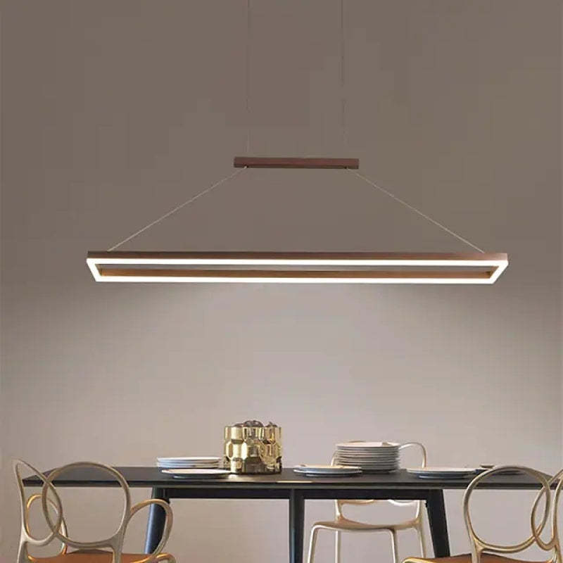 Nexil Modern Rectangular Hanging Pendant Light, Gold/Coffee
