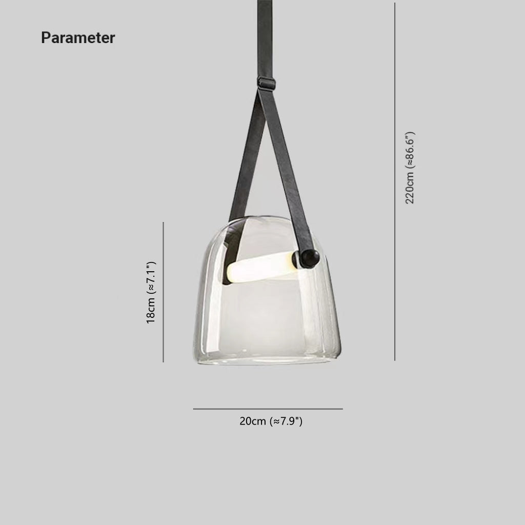 Valentina moderne nordisk pendellampe i læder/glas, grå/hvid