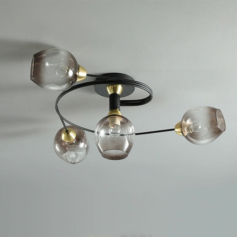 Valentina loftslampe til planmontering i glas, sort/guld, spisestue