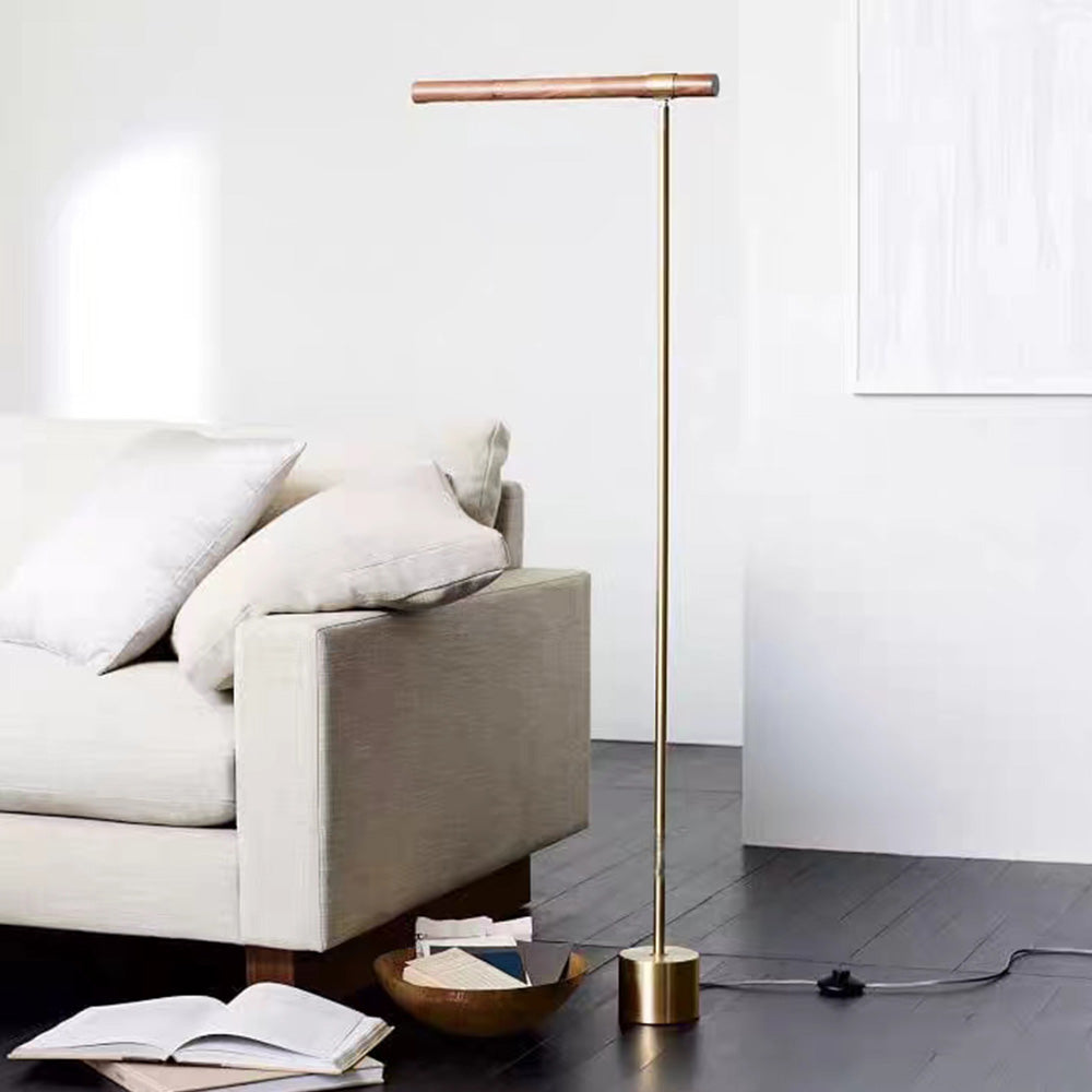Edge lineær minimalistisk gulvlampe, metal/træ, guld, stue