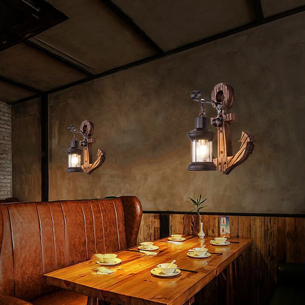 Epoch Anchor Lantern Wall Lamp, Vintage/Antique, Wood, Bedroom