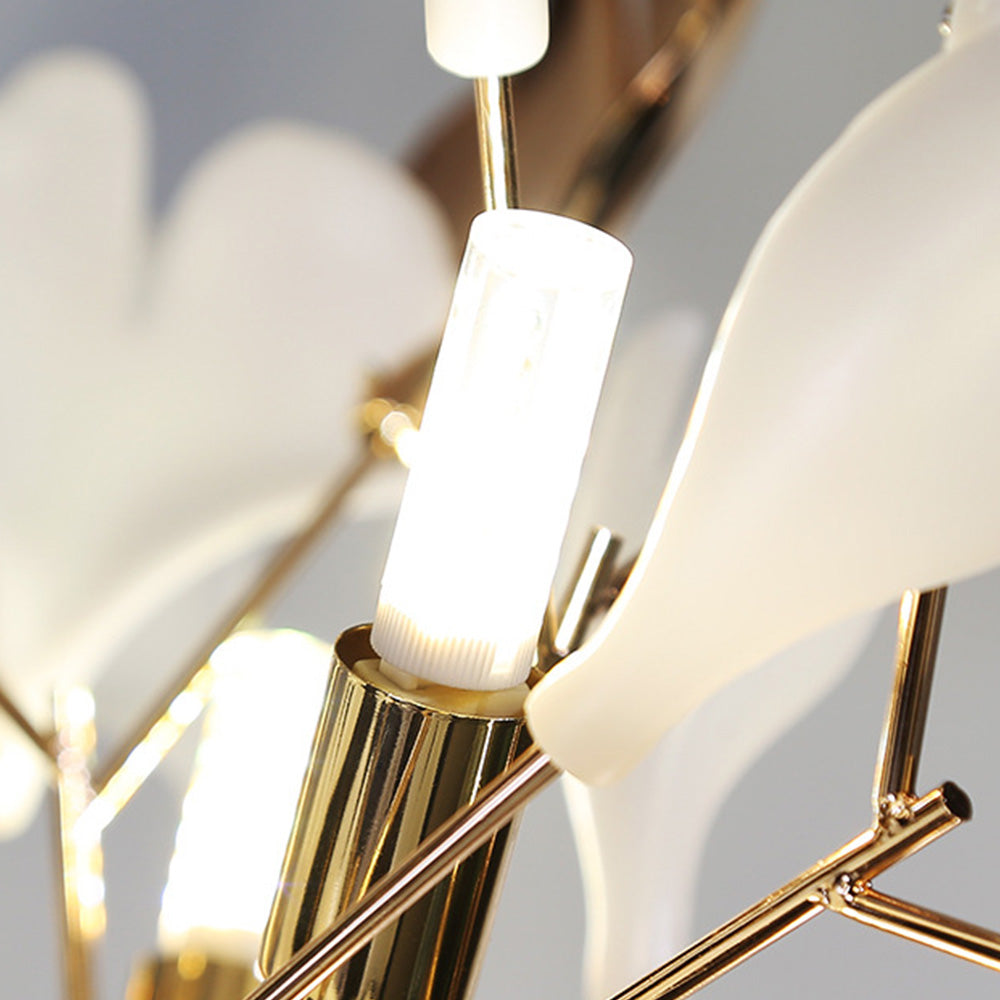 Olivia kunstnerisk gulvlampe med blad, keramik/metal, hvid/guld, arbejdsværelse
