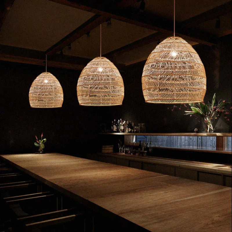 Lixi Rattan Bamboo Lampshade Hand Knitted Pendant Light