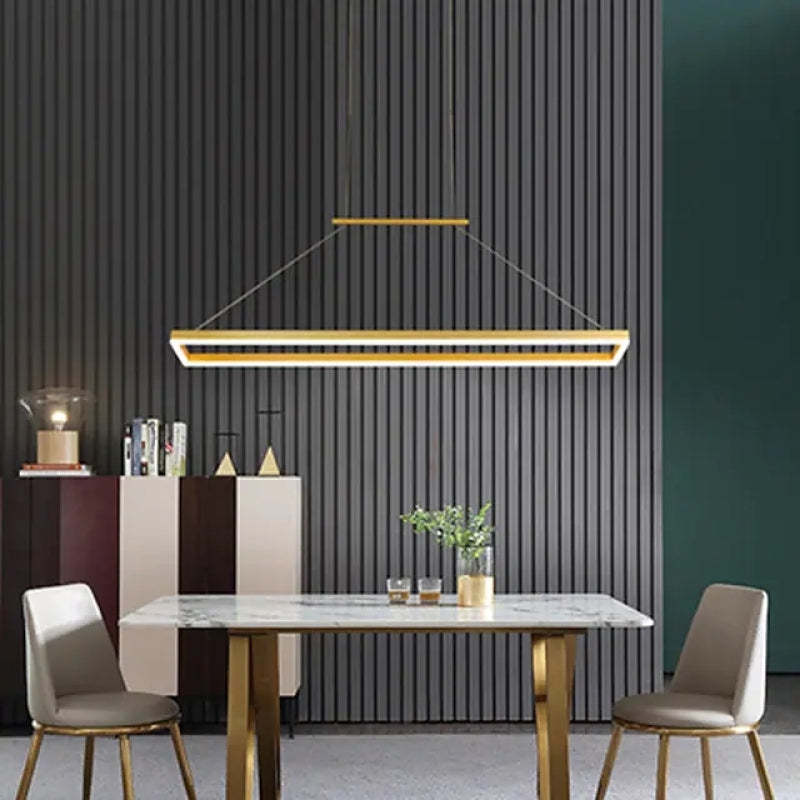 Nexil Modern Rectangular Hanging Pendant Light, Gold/Coffee