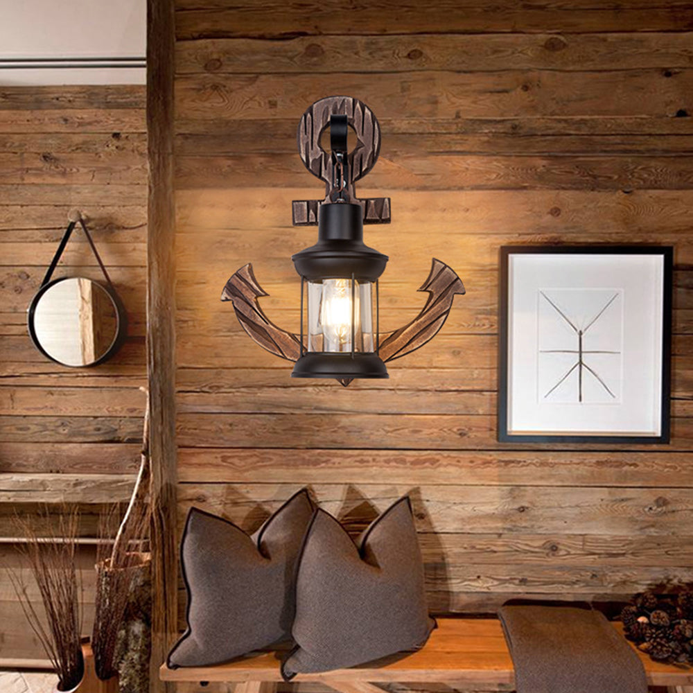 Epoch Anchor Lantern Wall Lamp, Vintage/Antique, Wood, Bedroom