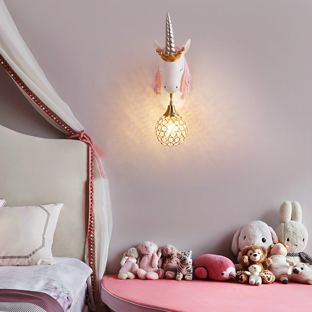 Arisha moderne kunstvæglampe med enhjørning/jordbær, pink/blå