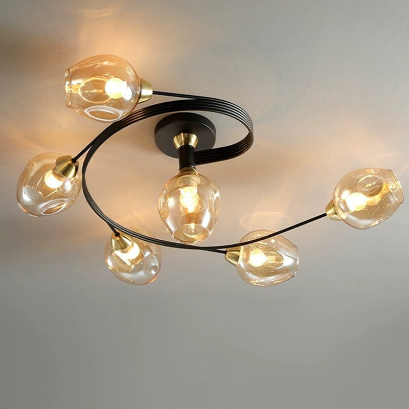 Valentina loftslampe til planmontering i glas, sort/guld, spisestue