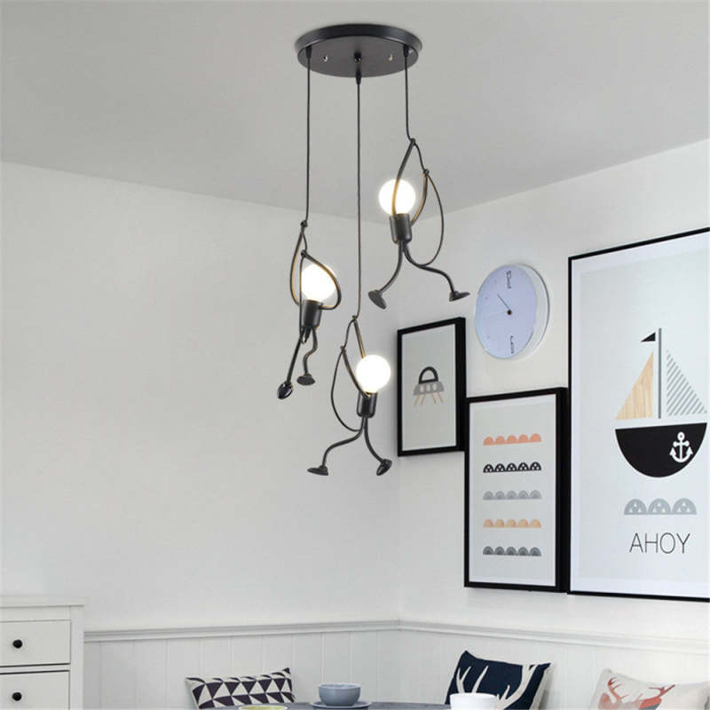 Esi Retro Modern Iron Man Pendant Light, Black