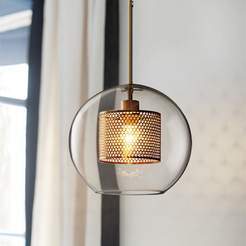 Nerel Contemporary Golden Pendant Light, Glass, Globe/Cylindric