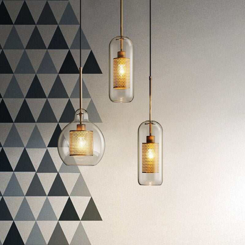Nerel Contemporary Golden Pendant Light, Glass, Globe/Cylindric