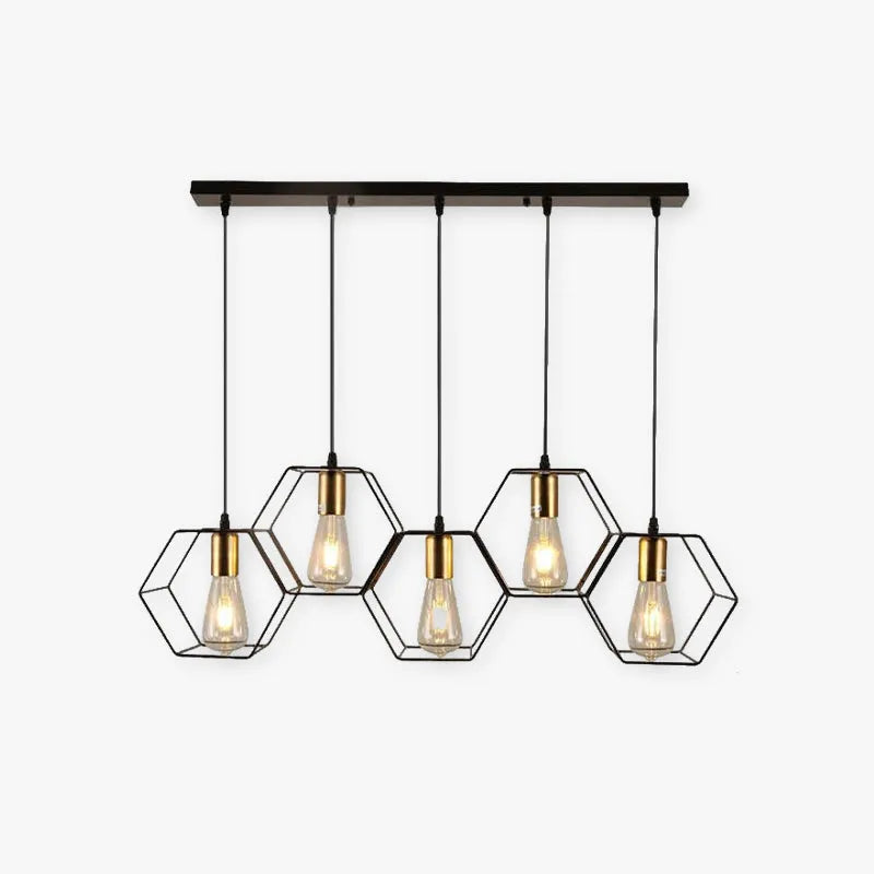 Arisha rustik lantlig geometrisk pendellampa med 3/5 ljuskällor, svart