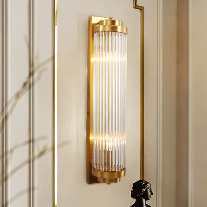 Ray modern cylindrisk vägglampa i metall/ kristall, guld