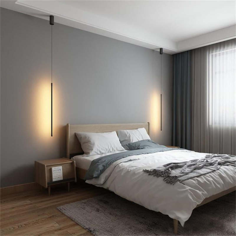 Tavix Minimalist Linear Pendant Light Bedside, Black