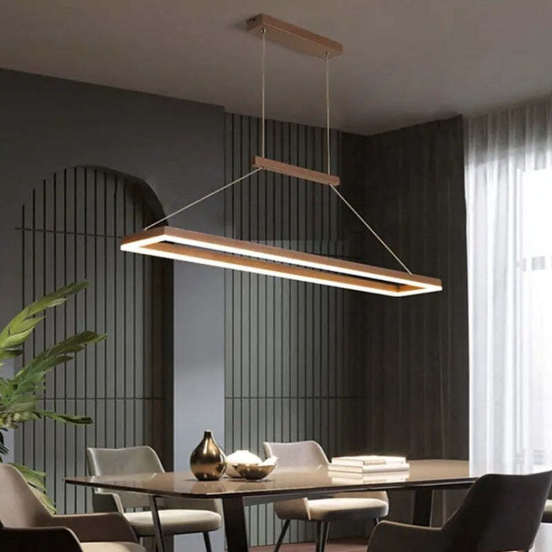 Nexil Modern Rectangular Hanging Pendant Light, Gold/Coffee