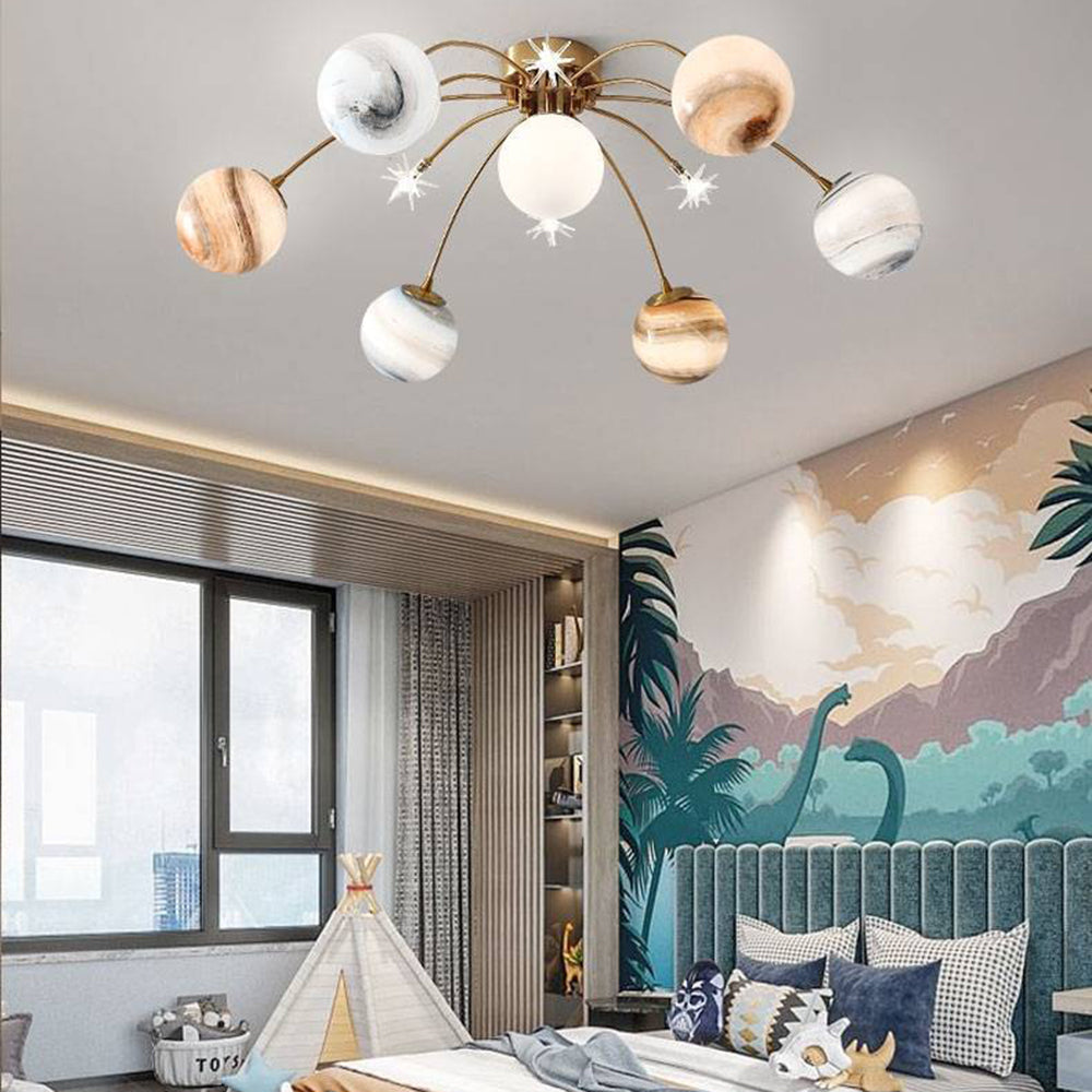 Aria Modern Planet Flush Mount Ceiling Light, Living Room