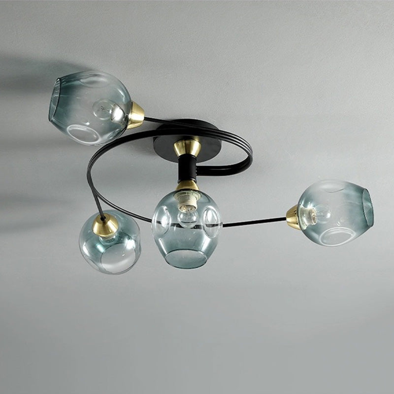 Valentina loftslampe til planmontering i glas, sort/guld, spisestue