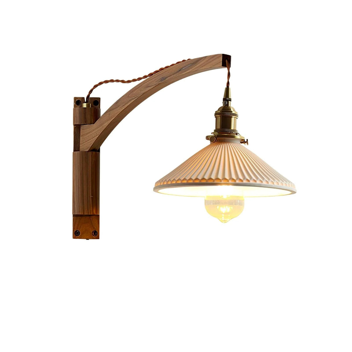 Esviel nordisk kunstnerisk væglampe med svingarm i valnød og keramik