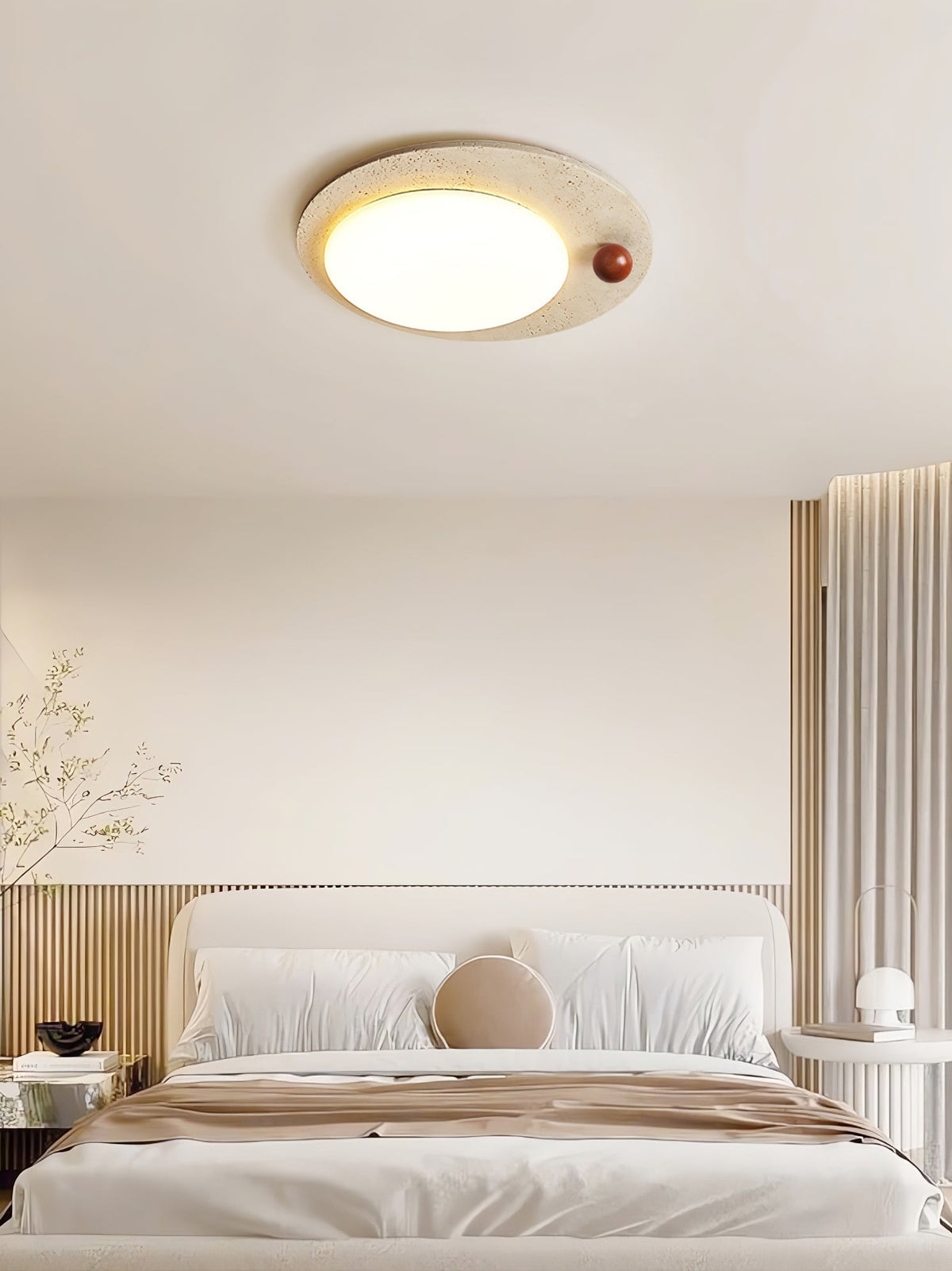 Aeolisk rund loftslampe i travertin
