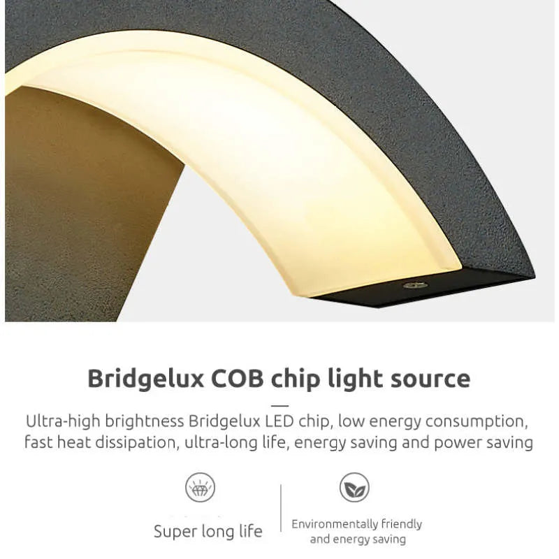 Candeeiro de parede exterior Alvyn nórdico, LED, arqueado e impermeável, preto