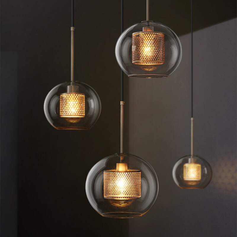 Nerel Contemporary Golden Pendant Light, Glass, Globe/Cylindric