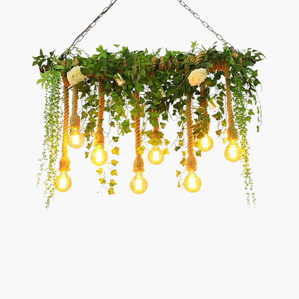 Ritta naturlig dekorativ pendellampe i metal/glas, grøn