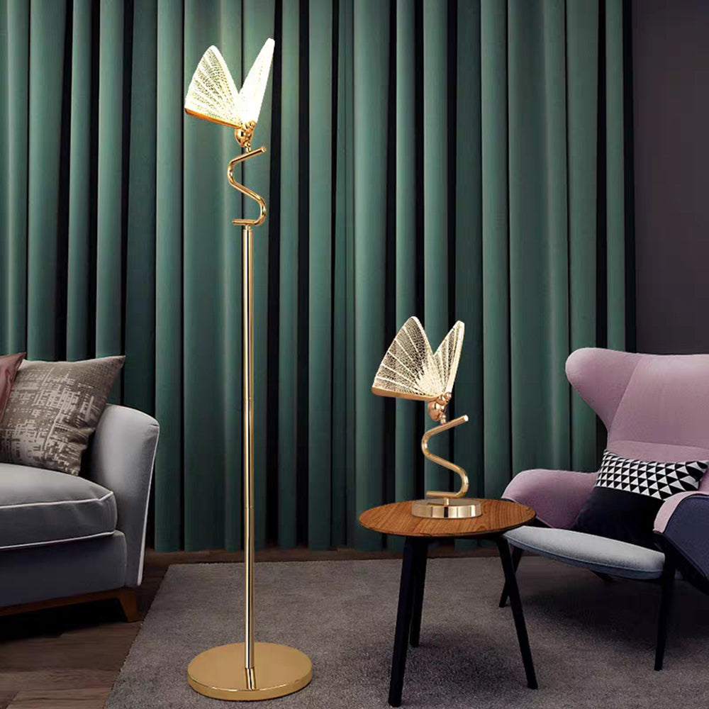 Moderne sommerfuglelysekrone, bord- og gulvlampe, 4 stilarter