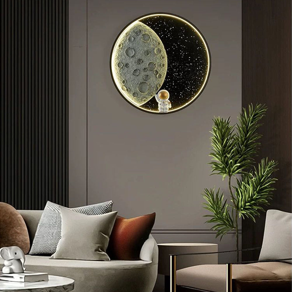 Candeeiro de parede Aria redondo Lua Astronauta preto, metal